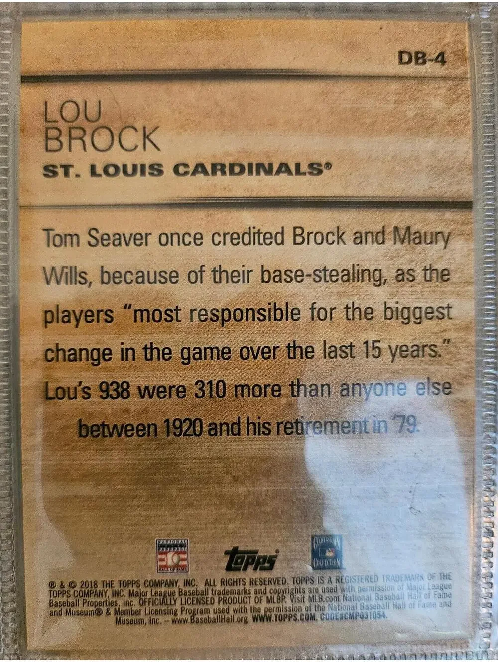 2018 Topps - LOU BROCK - DON'T BLINK #DB-4 - St Louis Cardinals
